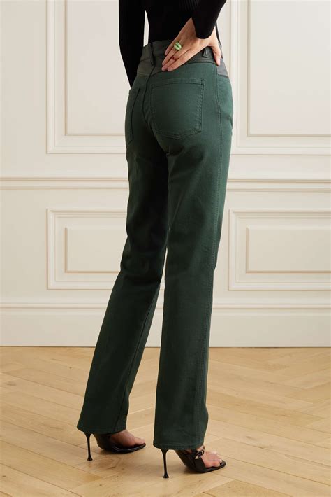 Forest Green Leather Trimmed High Rise Straight Leg Jeans Maximilian