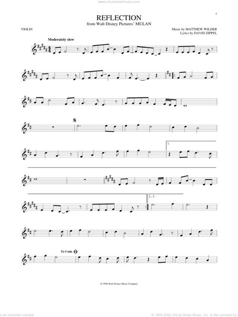Reflection Pop Version From Mulan Sheet Music For Violin Solo