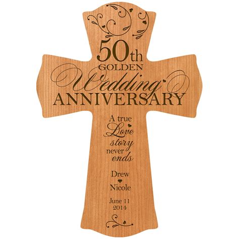 A silver necklace, bracelet or ring presented in a personalized silver keepsake box make great 25th anniversary gift ideas for her. Buy Personalized 50th Wedding Anniversary Wood Wall Cross ...