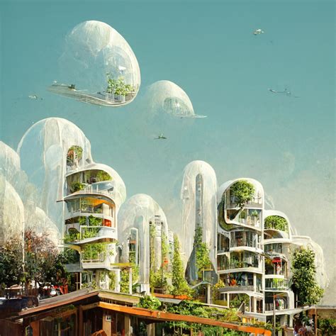 Biophilic Urban Cityscape Skyline Imagined Using Ai Midjourney Green Futuristic Sci Fi Futurism