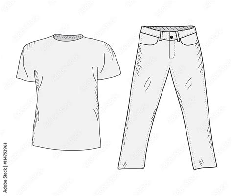 T Shirt And Jeans Sketch Set Things In The Style Of Hand Drawing