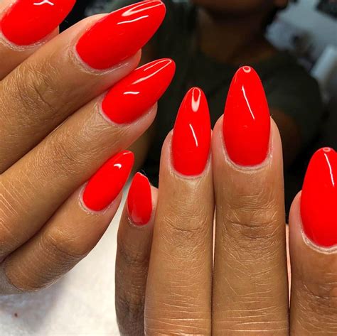 Acrylic Extensions 60 Gnb Oval With A Perfect Fiery Red Gel Polish