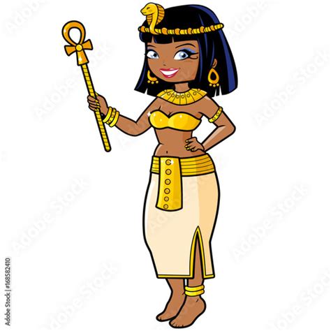 Cleopatra Queen Of Ancient Egypt Holding Ankh Staff Vector Illustration Buy This Stock Vector