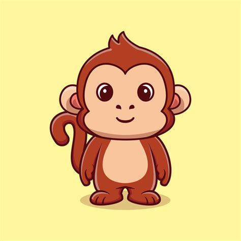 Cute Monkey Standing Cartoon Vector Icon Illustration Animal Nature
