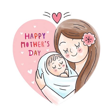 Dibujos Animados Linda Madre Abrazando A Bebé En Marco De Corazón
