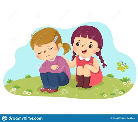 A Cartoon Of Little Girl Consoling Her Crying Friend Stock Vector