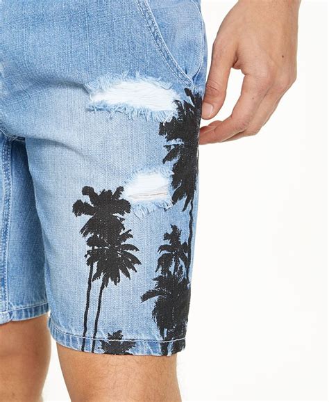 Inc International Concepts Mens Ripped Palm Print Denim Shorts Created For Macys Macys