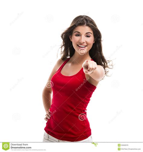 Beautiful Woman Pointing To Somewhere Stock Photo Image Of Face