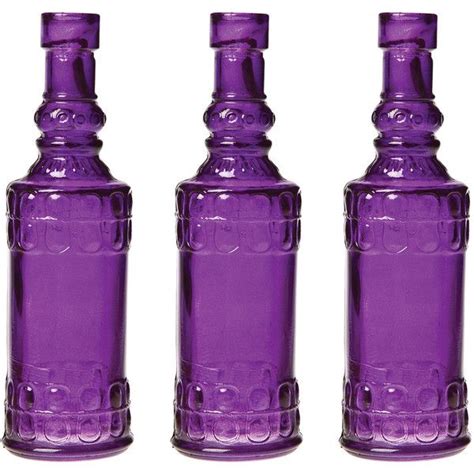 Small Vintage Glass Bottle 6 5 Inch Cylinder Design Purple Flower Bud Vase For Home