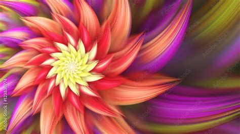 Colorful Bright Exotic Flower Spiral Petals 3d Surreal Illustration