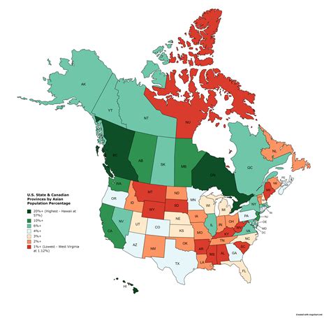U S State Canadian Provinces By Asian Population Percentage R Mapporn