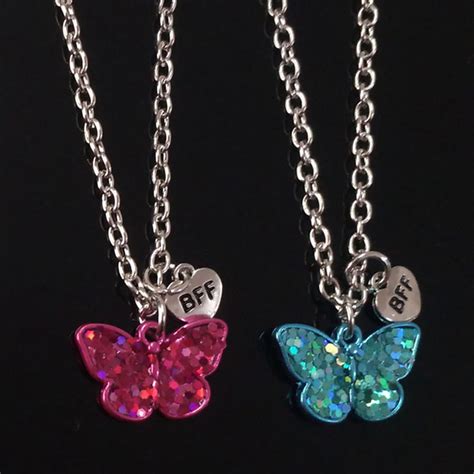 Hequ9117 1 Pair Bff Best Friends Butterfly Pendant Necklace Jewelry