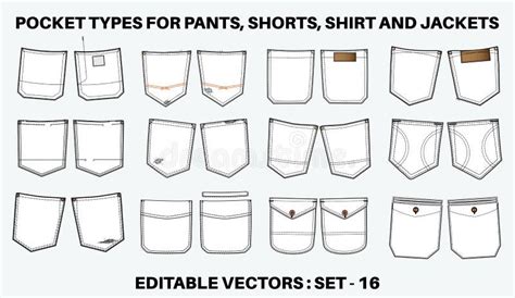 Jeans And Denim Patch Pocket Flat Sketch Vector Illustration Set