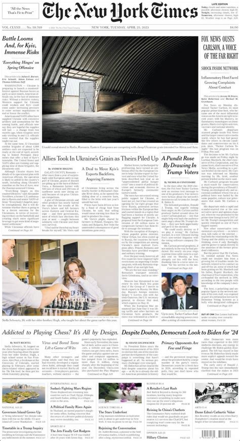 Periódico New York Times USA Periódicos de USA Edición de martes