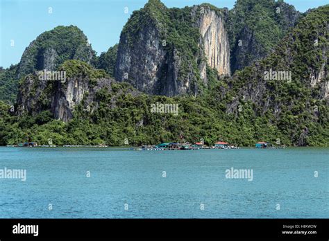 Fishing Village And Limestone Cliffs Ha Long Bay North Vietnam Stock
