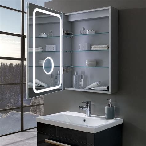 Glee Led Illuminated Mirror Cabinet Shaver Socket 500 X 700mm Mirror Cabinets Bathroom