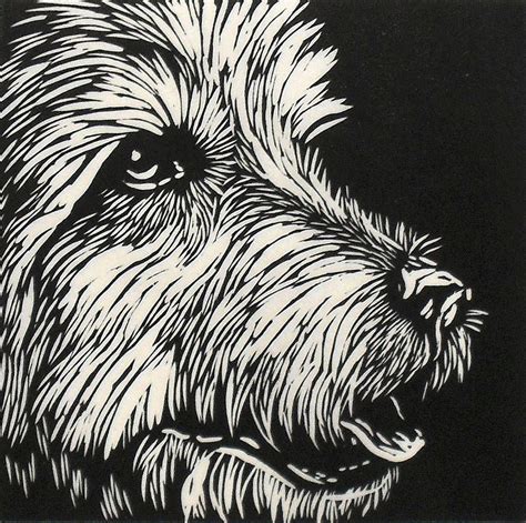 Handprinted Linocut Dog By Cetus Linocut