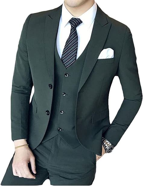 Mens Dark Green 3 Pieces Suits Slim Fit Wedding Suits Groom Tuxedos Dark Green 52 Chest 46