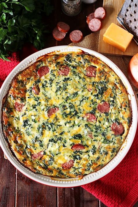 Crustless Smoked Sausage And Spinach Quiche The Kitchen Is My Playground