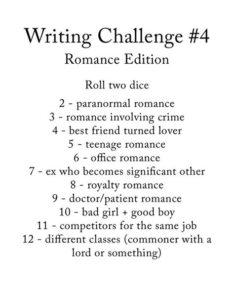 Writing Challenge 4 Writing Romance Writing Prompts Romance
