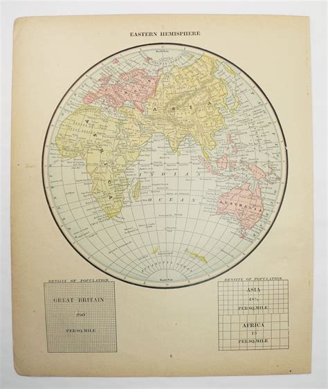 1888 Eastern Hemisphere Map World Globe Land Hemisphere Etsy World