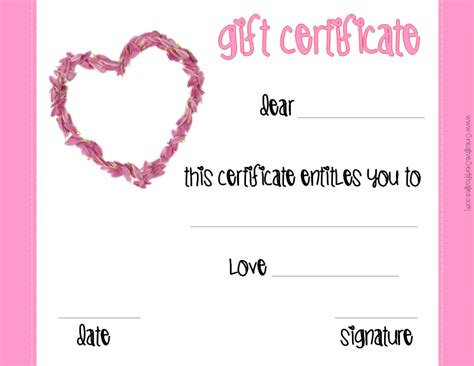 Valentines Printable Gift Certificate Template Free