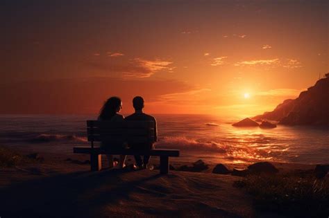 Premium Ai Image A Couple Watching The Sunset On A Deserted Beach O