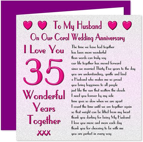 Do you ever wonder what would make your husband super happy on your anniversary? My Husband 35th Wedding Anniversary Card - On Our Coral ...