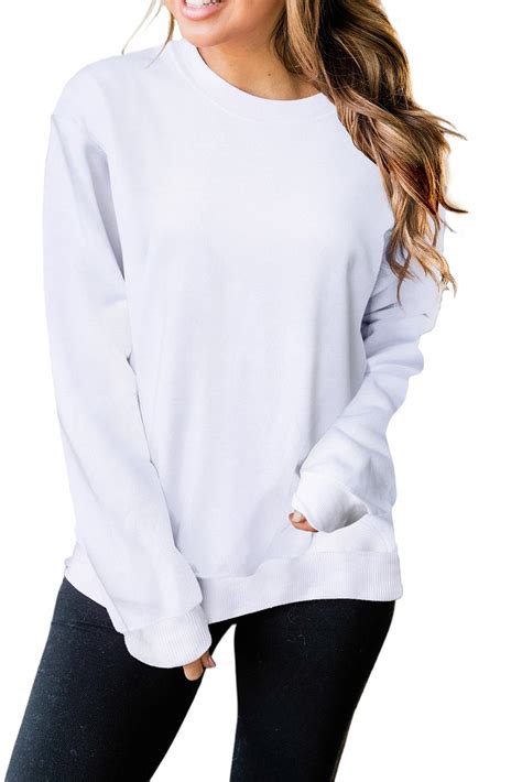 White Plain Crew Neck Pullover Sweatshirt