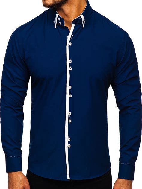 Camisa De Manga Larga Para Hombre Azul Oscuro Oscuro Bolf 1721 1 Azul