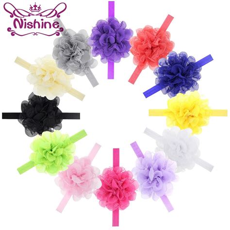 Nishine 10pcslot 15 Colors Lace Flower Kids Lovely Hairband Chiffon