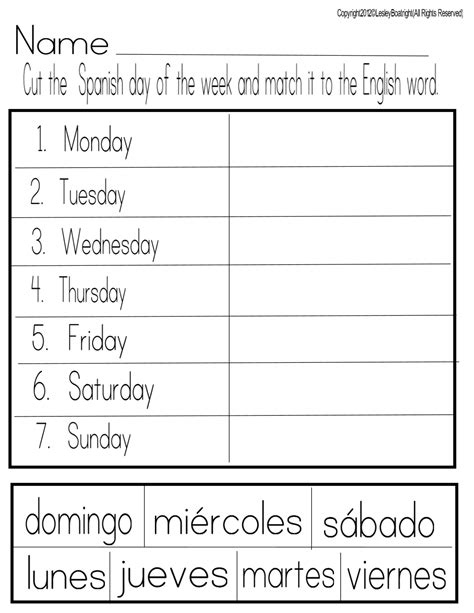 7 Best Images Of Printable Spanish Worksheets Days Of The Week