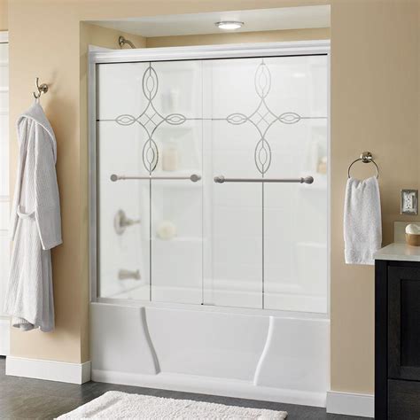 Sliding bathtub doors offer a better alternative to shower curtains since the latter is often a breeding ground for molds and other unsightly growth. Delta Silverton 60 in. x 58-1/8 in. Semi-Frameless Sliding ...