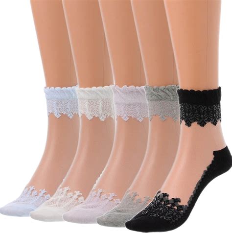 Iyou Women S Sheer Ankle Socks Nude Lace Transparent Mesh Socks Summer
