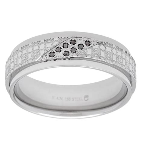 Stainless Steel Black Diamond Accents Laser Etched Mens Wedding Band 45e331f0 8c52 4bb1 87f2 96b85797d279 600 