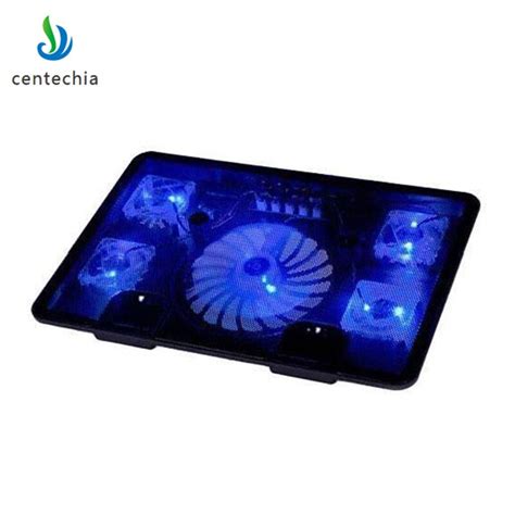 Centechia Cooling Pad Blue Led Laptop Cooler 5 Fans 2 Usb Port Stand