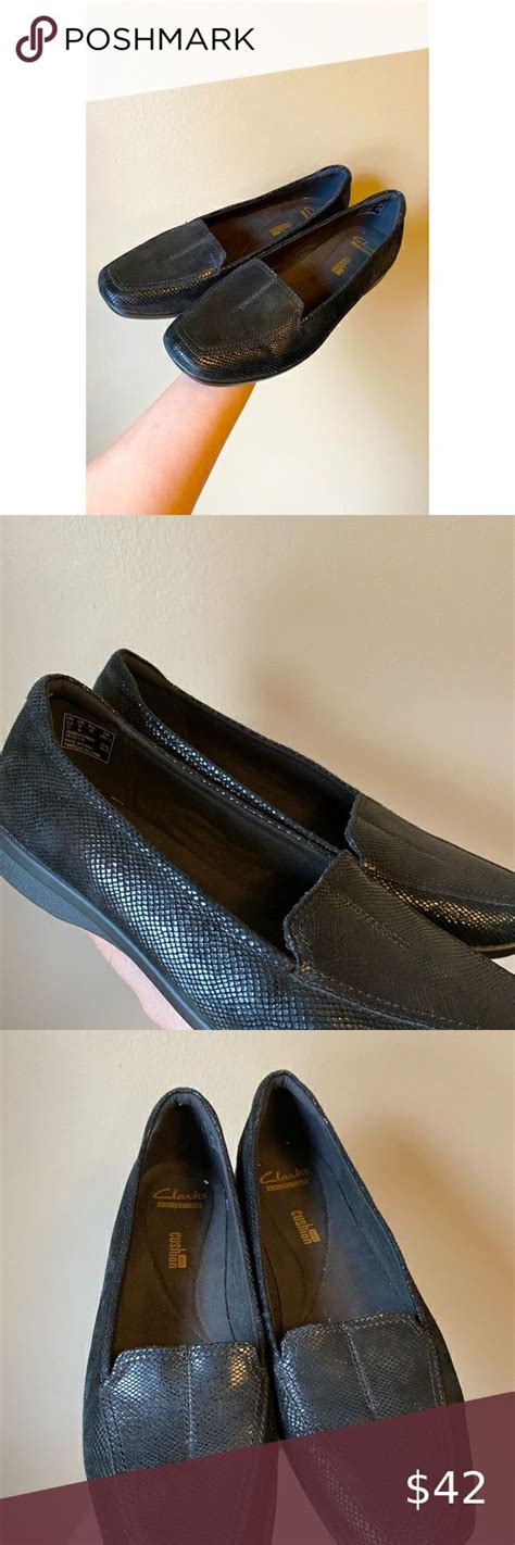 Clarks Collection Haydn Harvest Gloss Black Flat Lizard Loafers Size