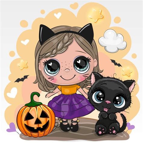 You just simply print, fold, and then color the cards. Halloween card with girl and black cat on a yellow ...