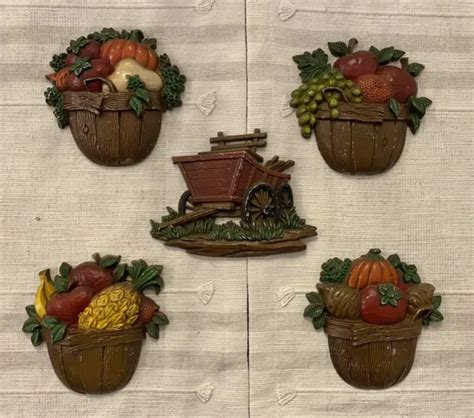 Vintage 1970’s Sexton Cast Metal Fruit And Vegetable Baskets Wall Decor