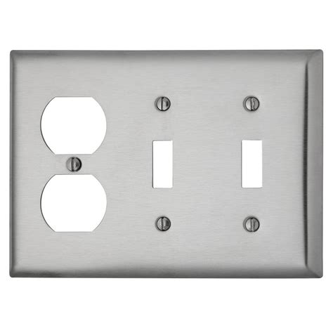 Receptacle cover plates in residential grade 430 brushed satin stainless steel for covering outlet plugs. 302 Series 3-Gang Toggle/Toggle/Duplex Combination Wall ...