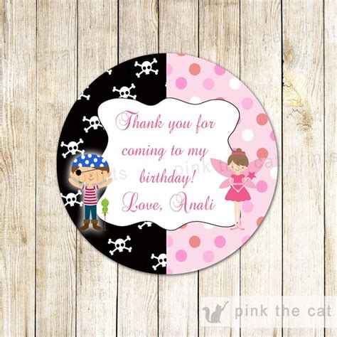 Pirate Fairy Pixie Sticker T Favor Tag Thank You Label Kids Birthday