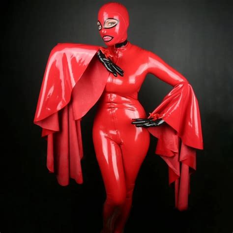 sexy latex gummi frauen männer catsuit und haube erstaunliche gummi tanz bodysuit mit großen