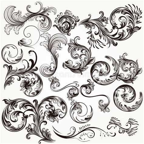 Collection Of Vector Decorative Swirls In Vintage Style Stock Vector