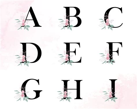 Watercolour Floral Alphabet Floral Monogram Letters Flower Etsy