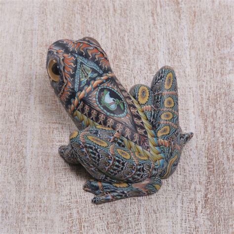 Colorful Polymer Clay Frog Sculpture 28 Inch From Bali Decorative