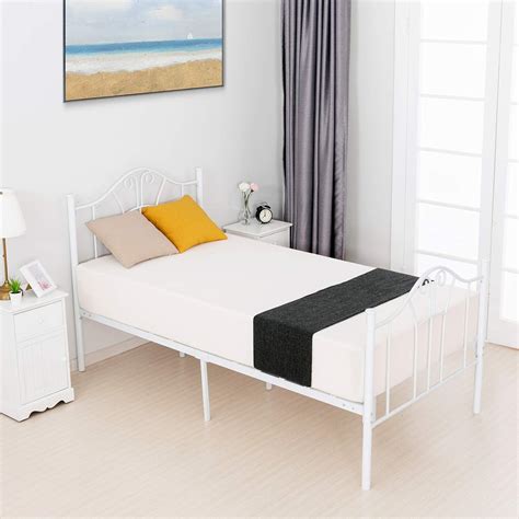 euroco wood platform bed with headboard and footboard twin white gold finish metal platform