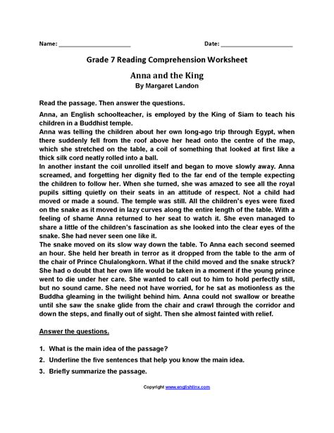 Reading Comprehension Worksheets 7th Grade Kidsworksheetfun