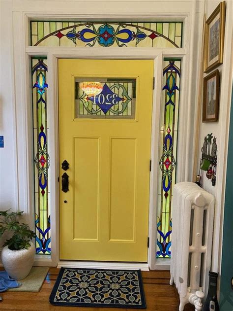 Stained Glass Sidelight S 37 Bright Victorian Entry Set Etsy Victorian Entry Stained Glass