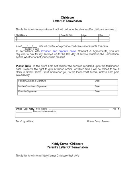Daycare Termination Letter For Non Payment Templates At