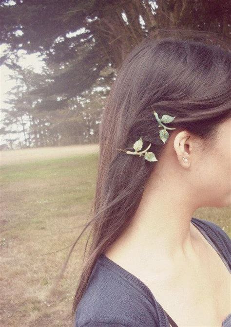 Green Leaf Branch Bobby Pins Bridal Hair Clips Nature Botanical Fairy